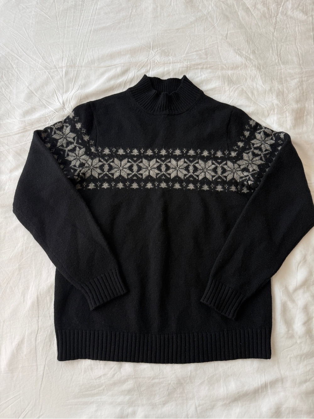 Black Nordic-Pattern Mock Neck Sweater